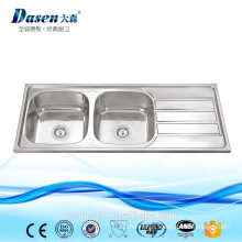 Stainless steel double bowl drainboard 1200x500 insert kitchen dish washing sink